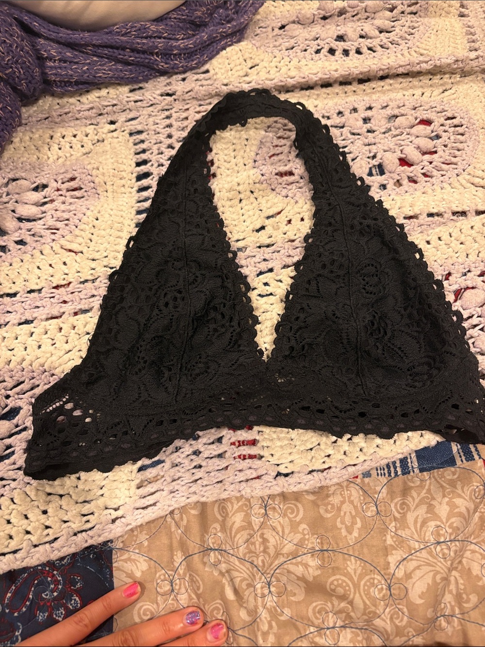 Black Crochet Halter Bralette